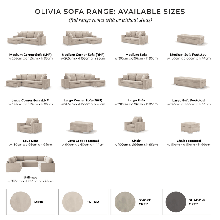 Clearance - Olivia Mink Premium Large Corner Sofa - Right Hand Facing (With Studs) MTO Sofa 