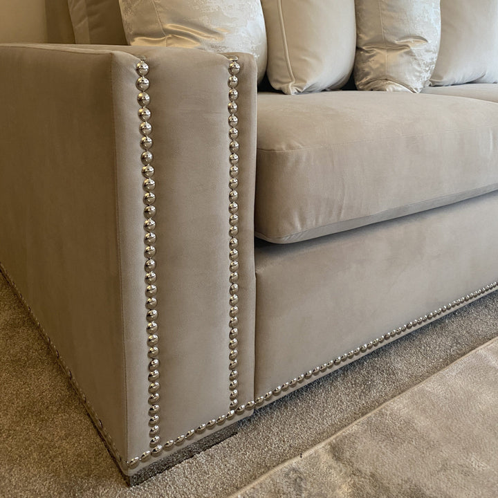 Clearance - Olivia Mink Premium Large Corner Sofa - Right Hand Facing (With Studs) MTO Sofa 