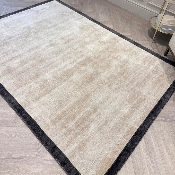 Clearance - Ryley Cream Viscose Rug with Black Border -120x170cm Textiles 