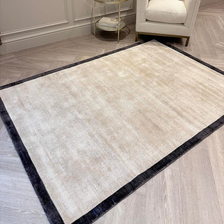 Clearance - Ryley Cream Viscose Rug with Black Border -120x170cm Textiles 