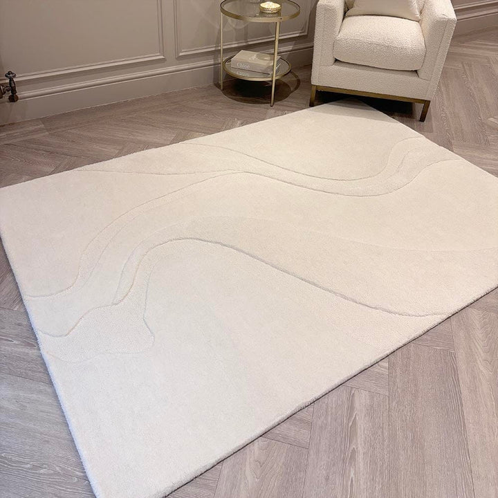 Clearance - Soreya Cream Wool Abstract Patterned Rug - 120X170cm Textiles 