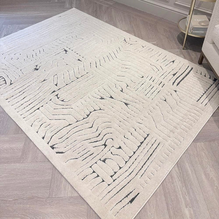 Clearance - Toronto Cream & Black Abstract Patterned Rug - 120X170cm Textiles 