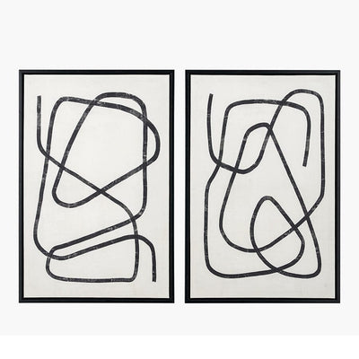Clearence Robyn Black Squiggle Framed Canvas Wall Art - Set of 2 Accessories 