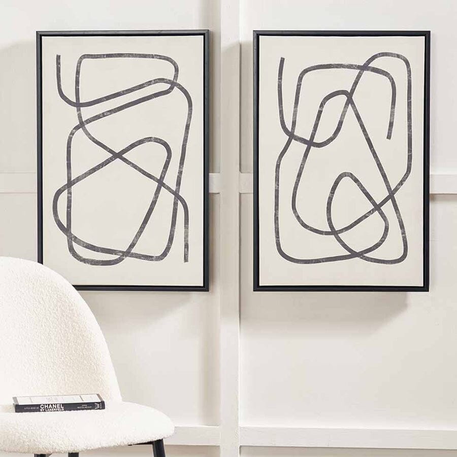 Clearence Robyn Black Squiggle Framed Canvas Wall Art - Set of 2 Accessories 