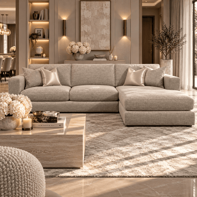Cleo Luxe Chenille Oyster Sofa Range Sofa Small Chaise End Right Hand Facing 