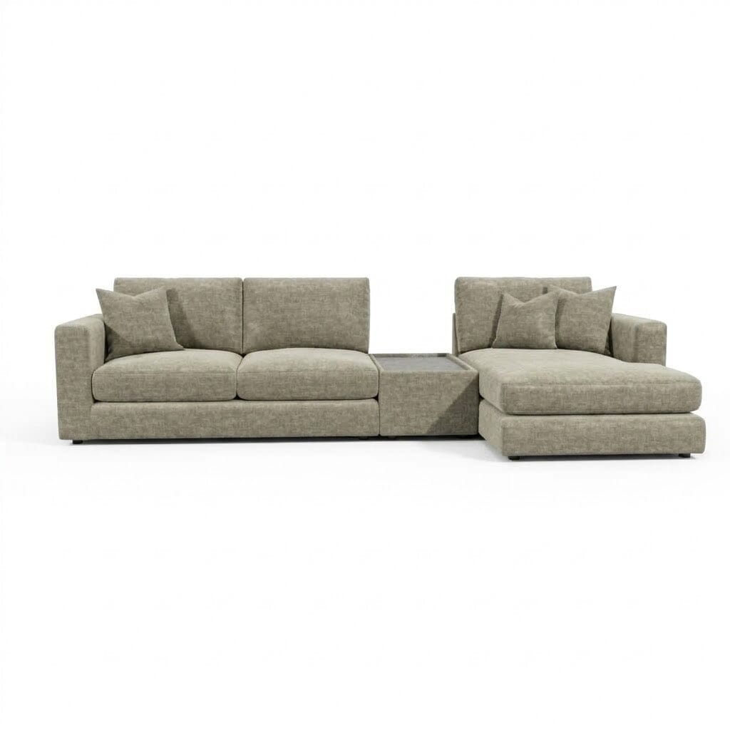 Cleo Luxe Chenille Oyster Sofa Range Sofa Small Chaise End Right Hand Facing, with Coffee Console 
