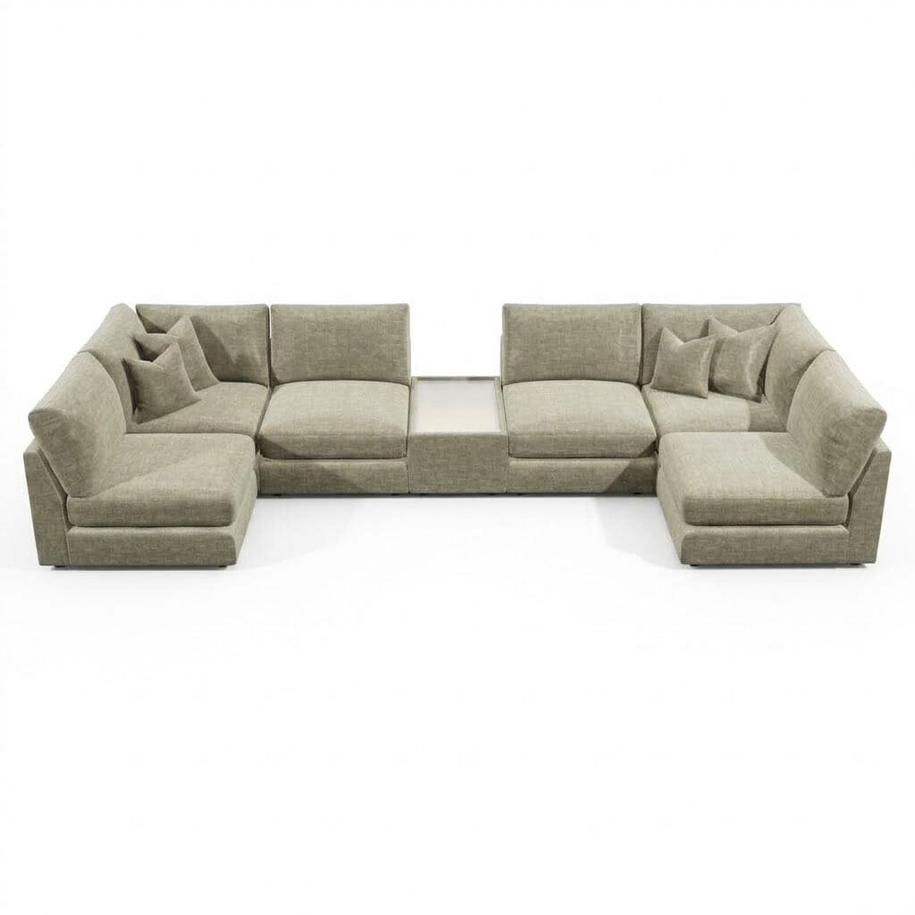 Cleo Luxe Chenille Oyster Sofa Range Sofa U Shape Open End with Coffee Console 