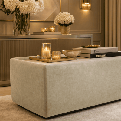 Cleo Luxe Chenille Pearl Sofa Range Sofa Coffee Console Table 