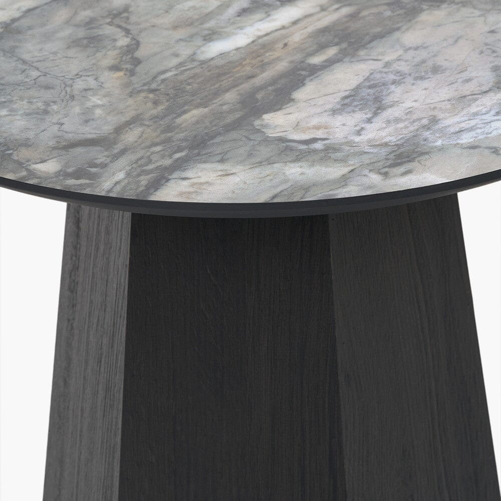 Collins Dark Brown Wooden Side Table with Marble Effect Top Furniture 