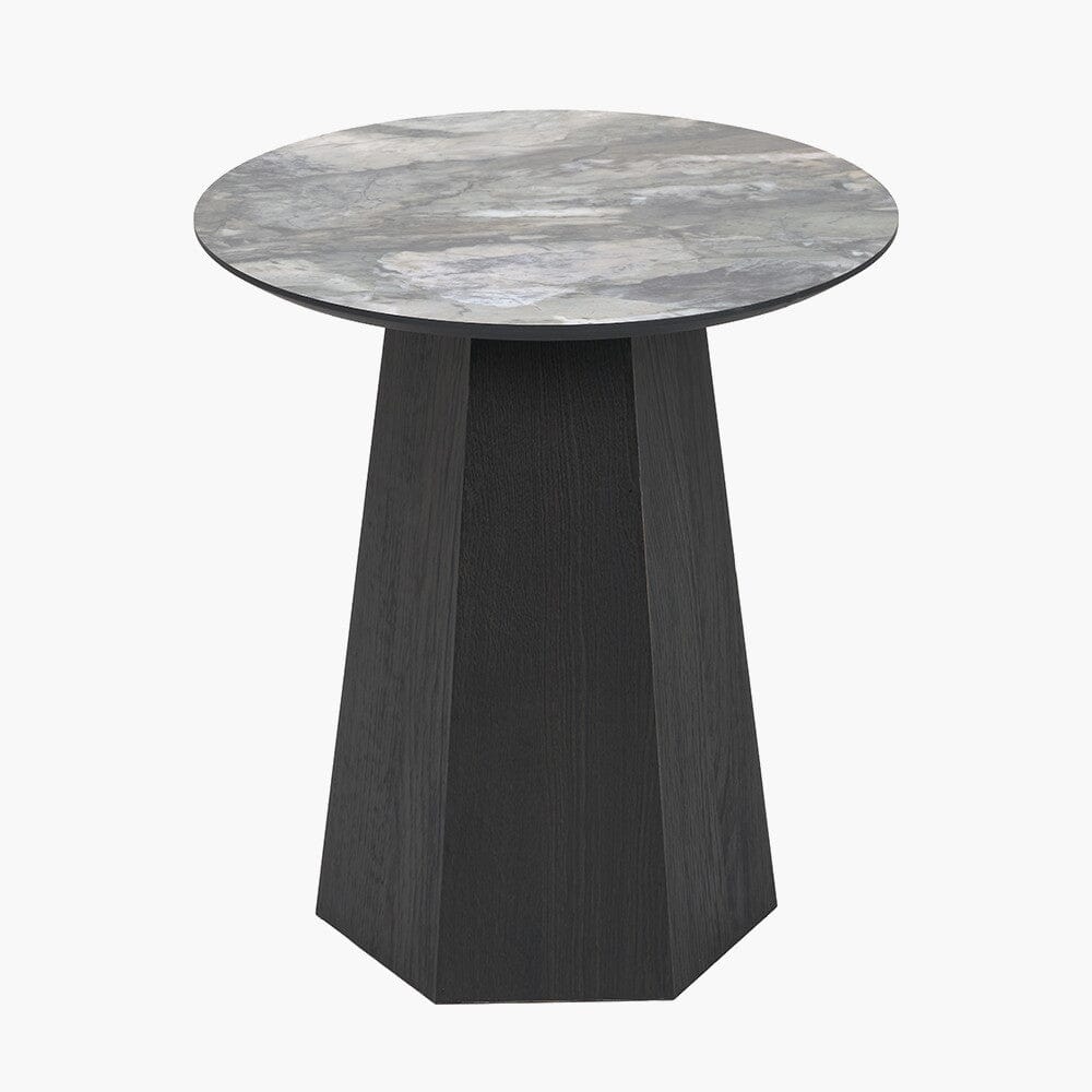 Collins Dark Brown Wooden Side Table with Marble Effect Top Furniture 