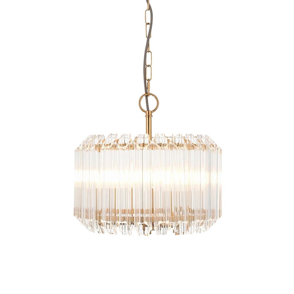 Coltrane Gold and Glass 3 Light Pendant Ceiling Light Lighting 
