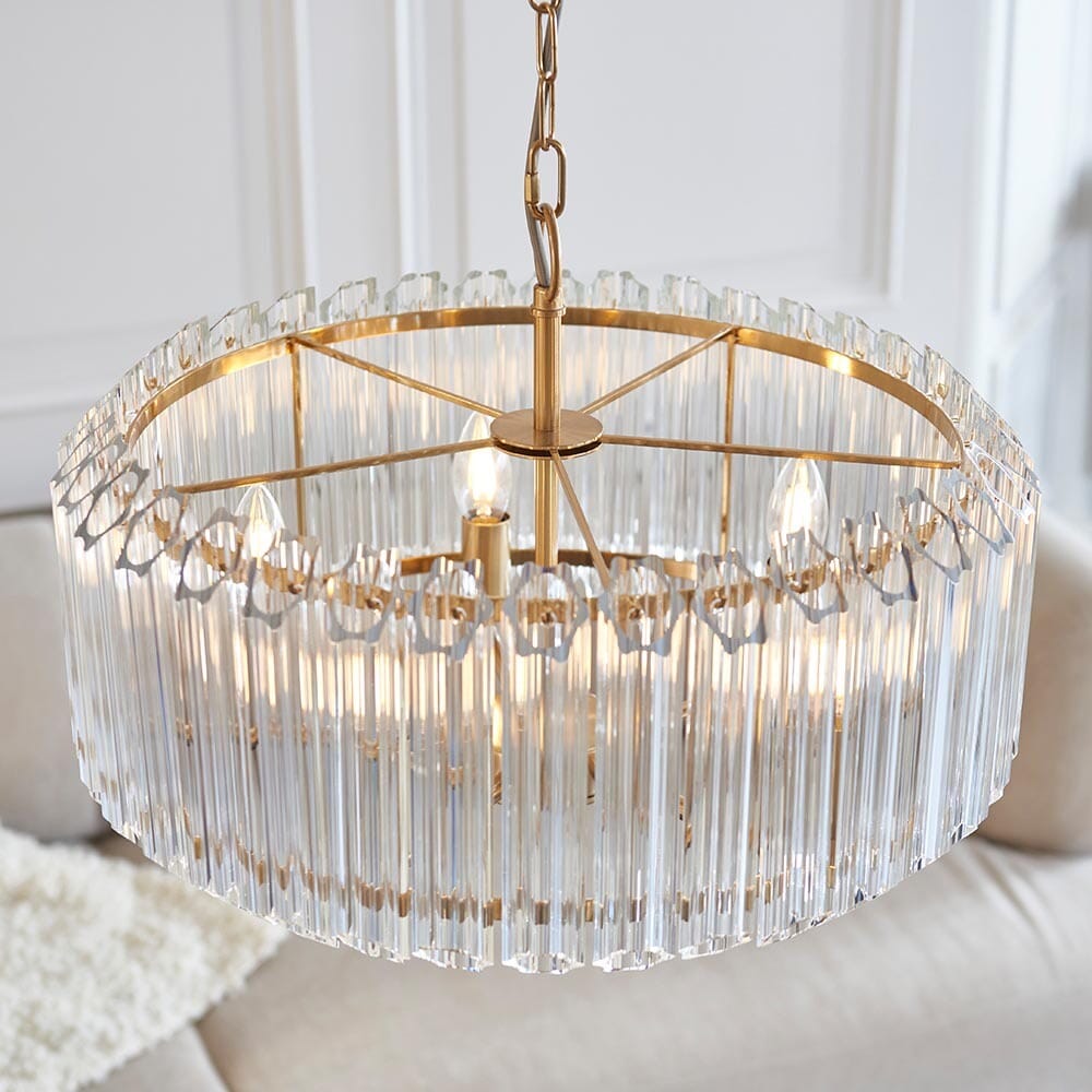 Coltrane Gold and Glass 5 Light Pendant Ceiling Light Lighting 