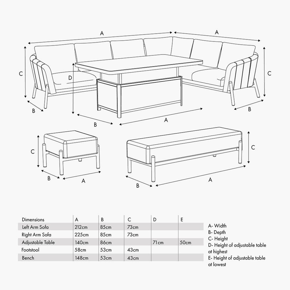 Coppola Putty Outdoor Large Corner Sofa Set with Adjustable Table Outdoor 