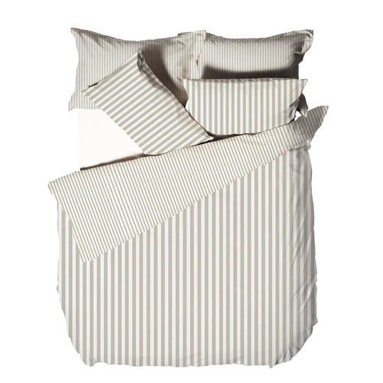 Coralia Neutral Striped 100% Cotton Duvet Set Textiles 
