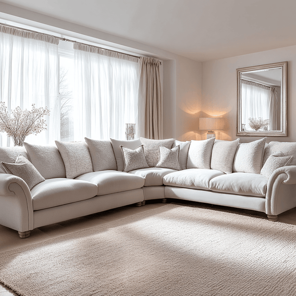 Coralyn Greige Textured Linen Pillow Back Sofa Range Sofa 