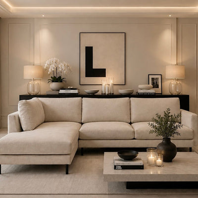 Cordelia Oatmeal Textured Chaise End Sofa - Left Hand Facing Sofa 