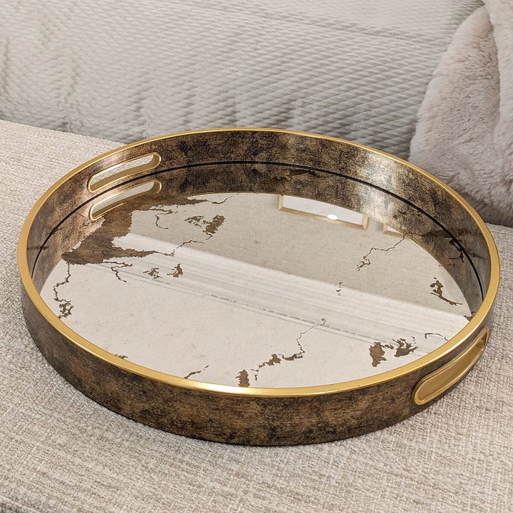 Corretto Bronze Marble Effect Mirrored Tray Accessories 