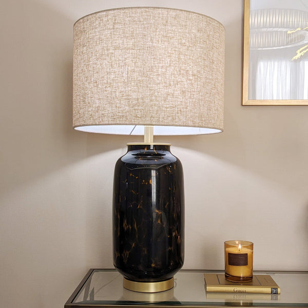 Cortado Tortoise Effect Glass Table Lamp with Linen Shade Lighting 