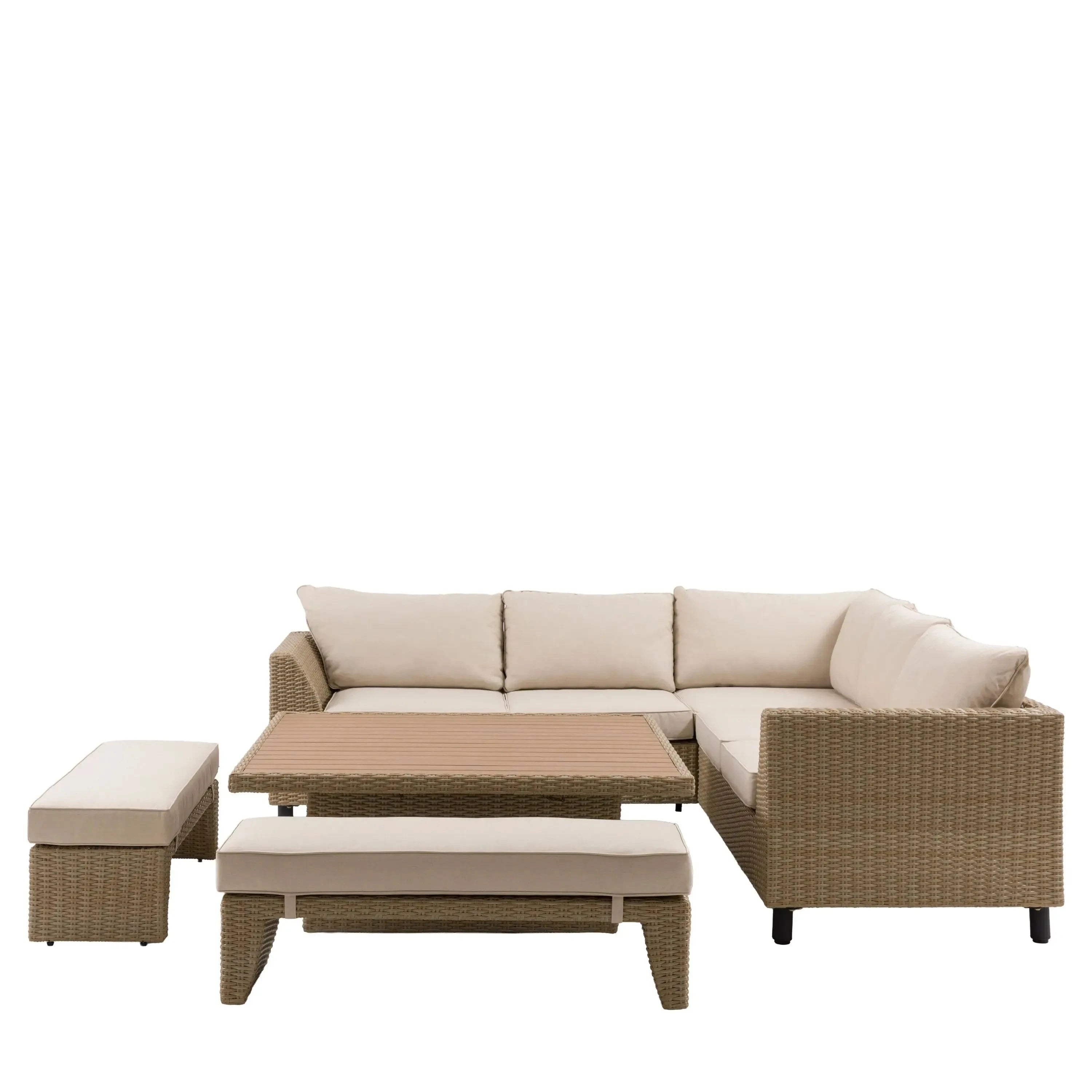 Cove Outdoor Large Wicker & Cream Corner Lounge Set Outdoor 