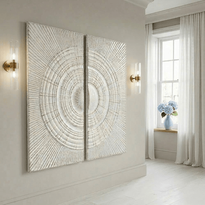 Cove White Metal Sunburst Circle Wall Art- Set of 2 Accessories 