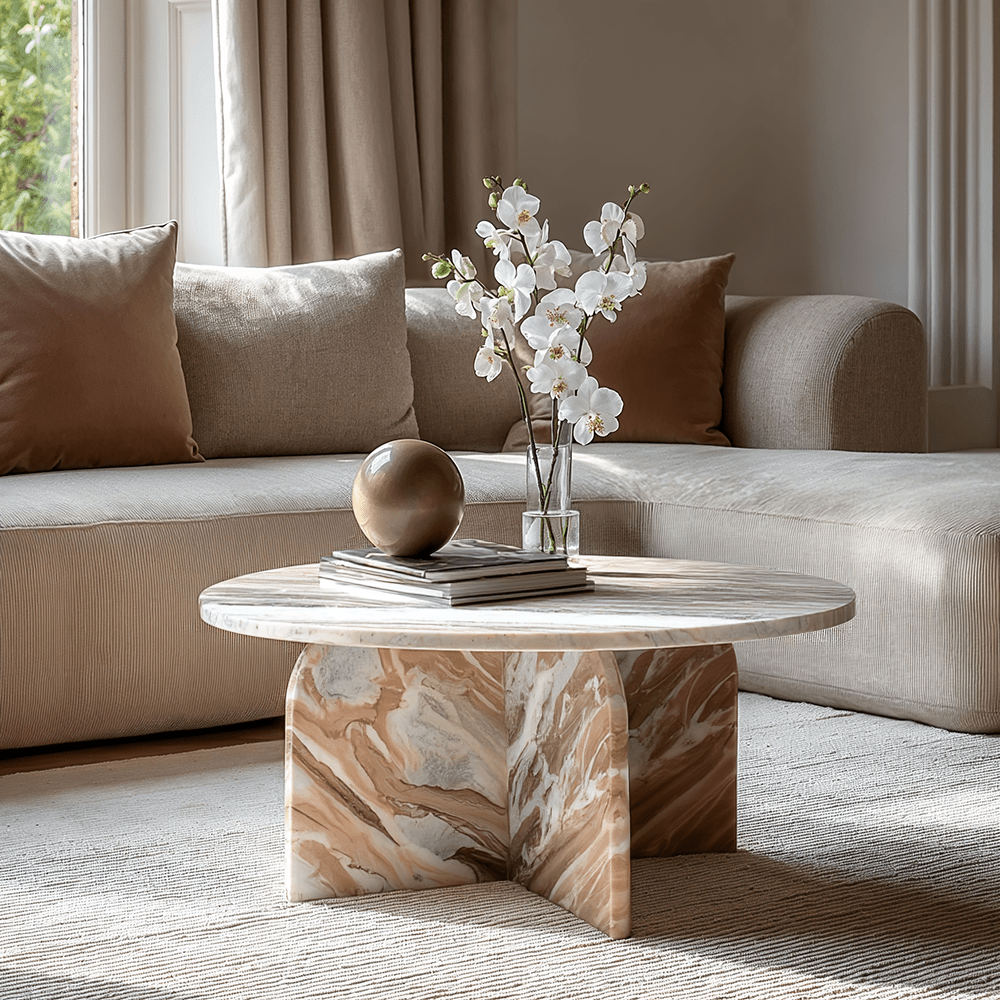 Cream & Coffee Abstract Natural Marble Coffee Table Furniture 