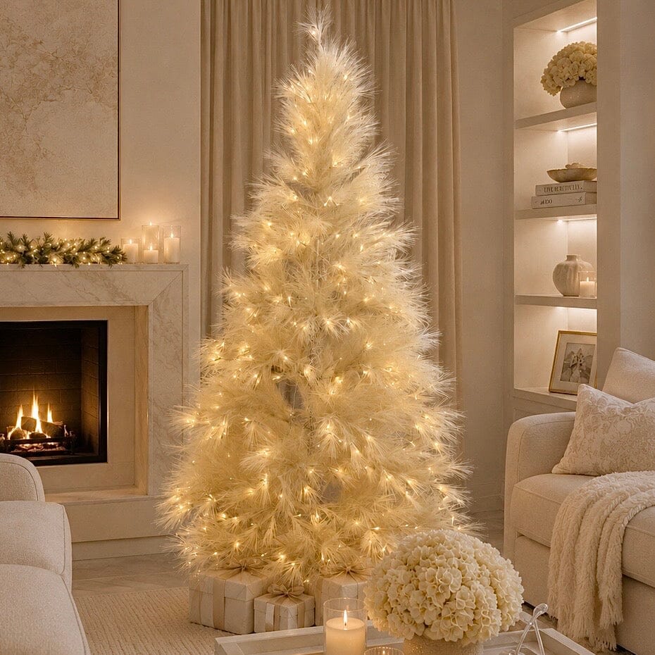 Cream Faux Feather Tree with Integrated Warm White Lights - 6ft Accessories 