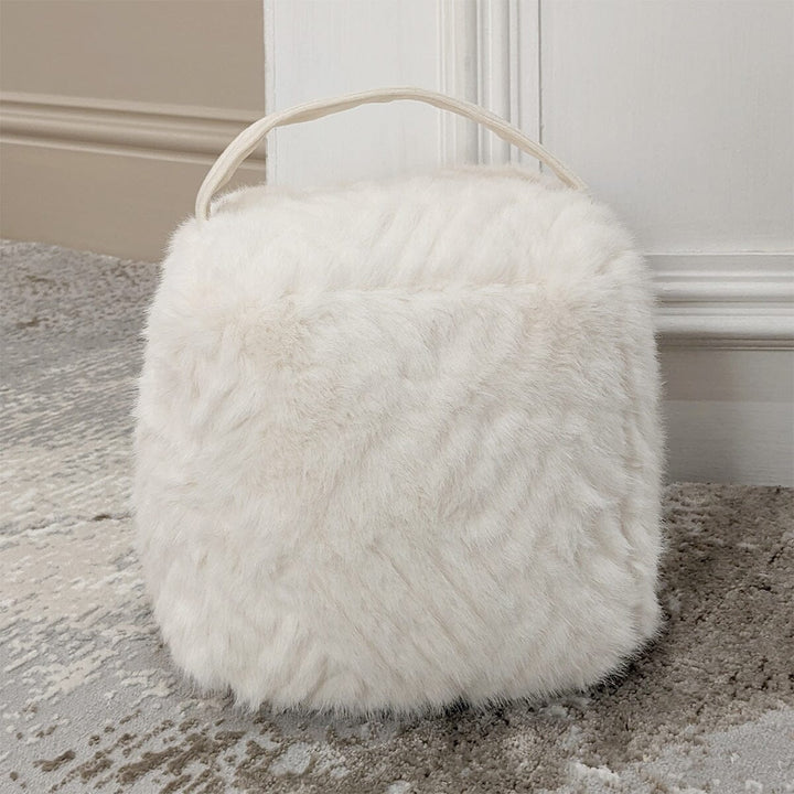 Cream Faux Fur Geometric Door Stop Accessories 