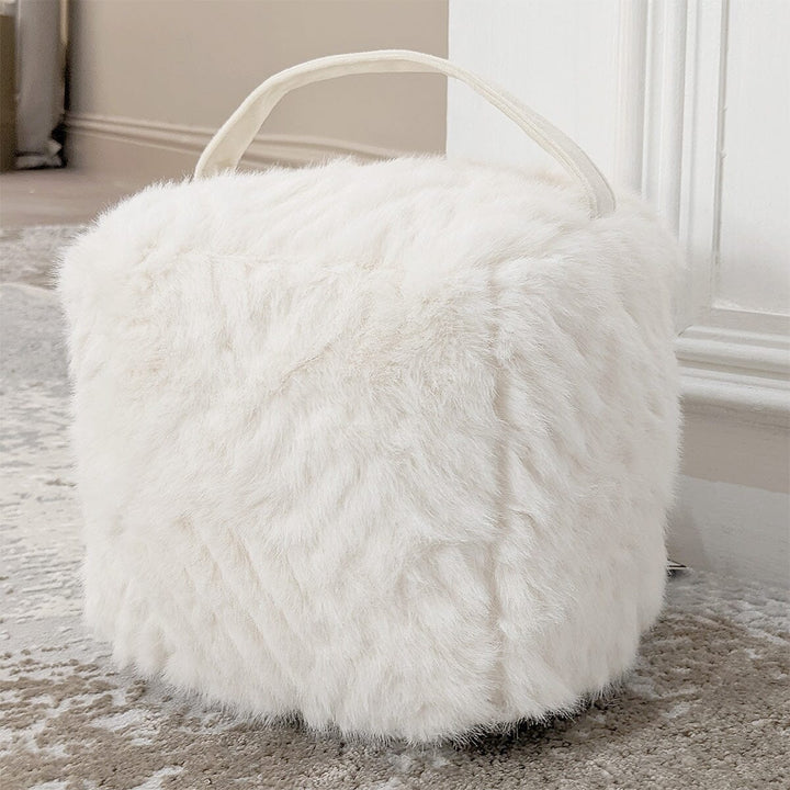 Cream Faux Fur Geometric Door Stop Accessories 