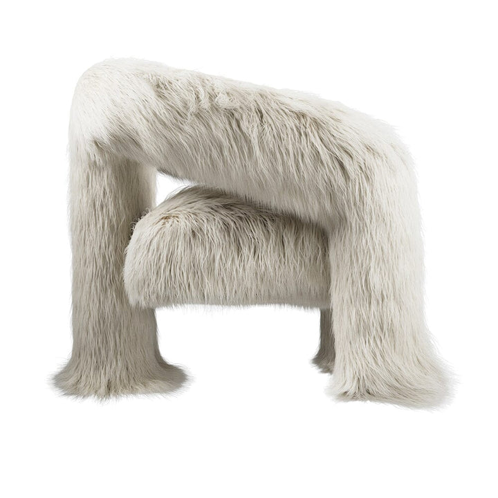 Cream Faux Fur Statement Curved Accent Chair Furniture 