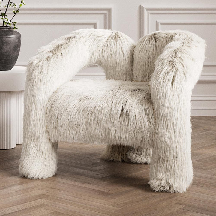 Cream Faux Fur Statement Curved Accent Chair Furniture 