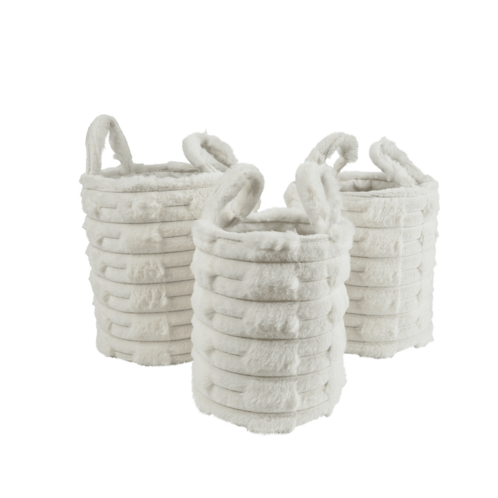Cream Faux Fur Storage Baskets- Set of 3 Accessories 