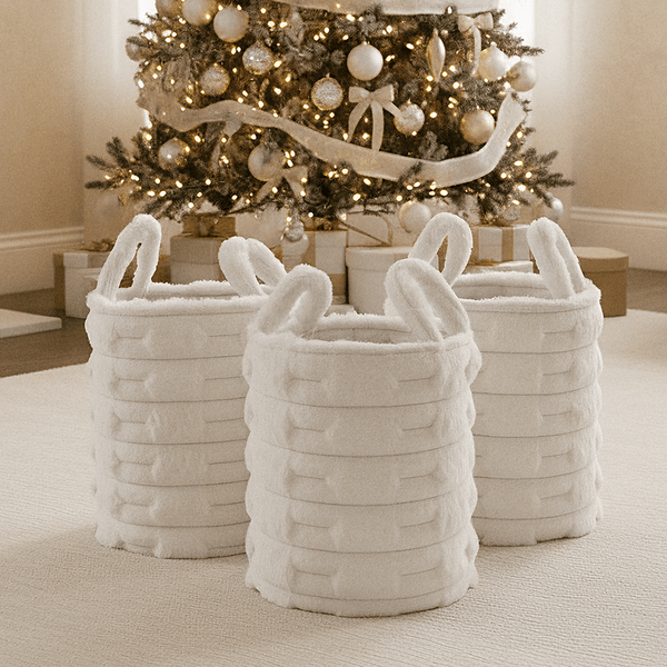Cream Faux Fur Storage Baskets- Set of 3 Accessories 