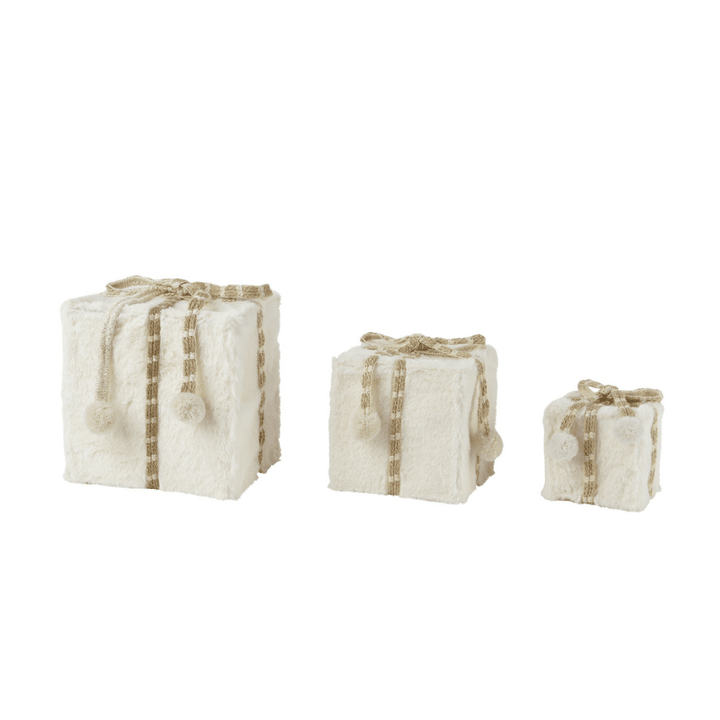 Cream Faux Fur Wrapped Decorative Presents- Set of 3 Accessories 