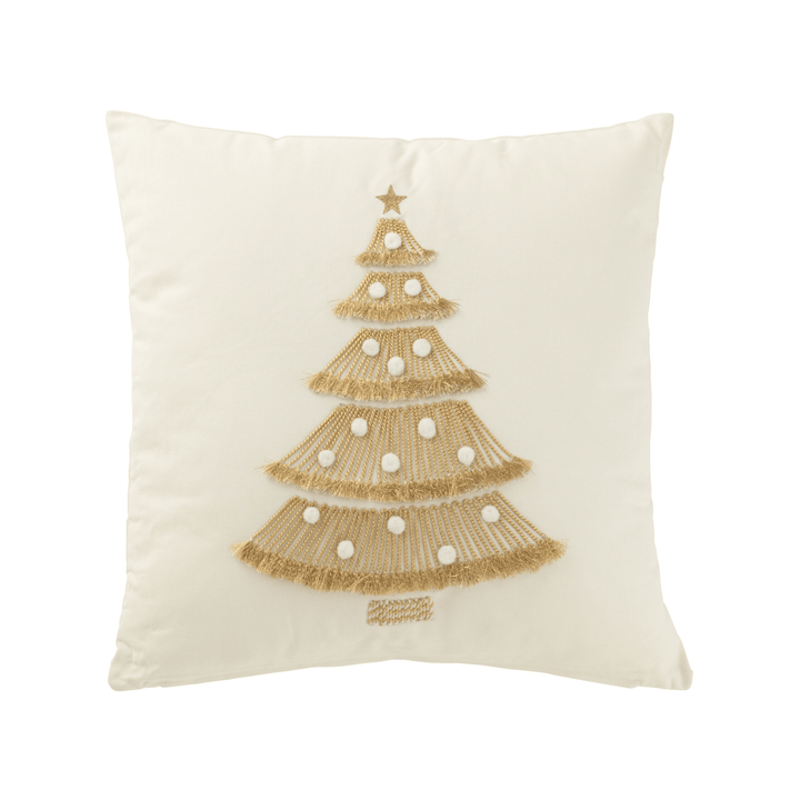 Cream & Gold Luxury Christmas Tree Cushion with Fringe Detailing - 45x45cm Textiles 