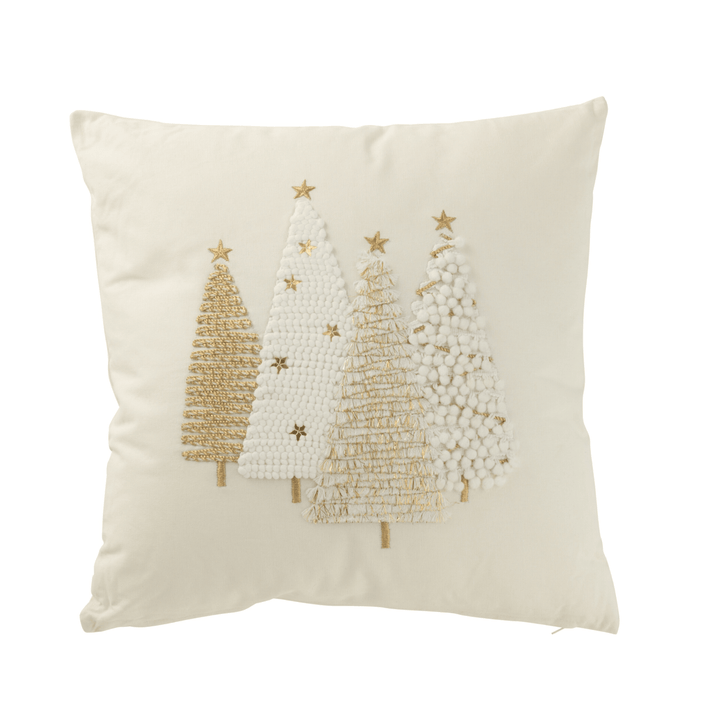 Cream & Gold Luxury Christmas Tree Stitched Cushion - 45x45cm Textiles 