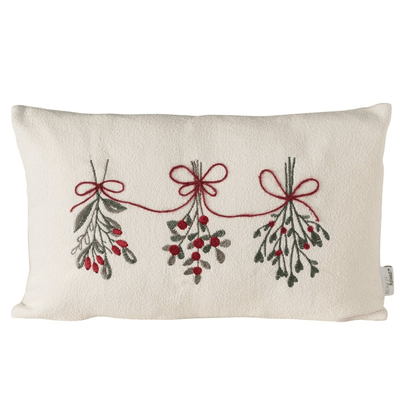 Cream, Green & Red Mistletoe Bolster Cushion - 50 x 30cm Textiles 