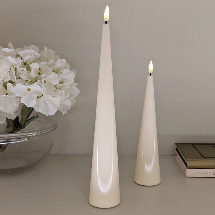 Cream Large Cone Realistic LED Candle - 28cm Fragrance 