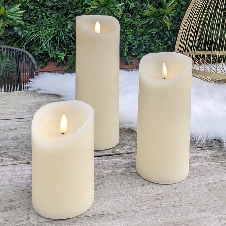 Cream Large LED Flickering Candle Outdoor 