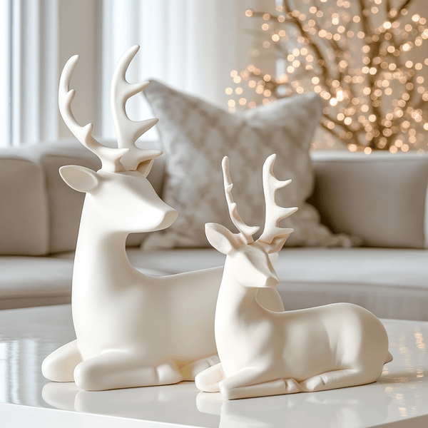 Cream Laying Festive Reindeer Ornament- Set of 2 