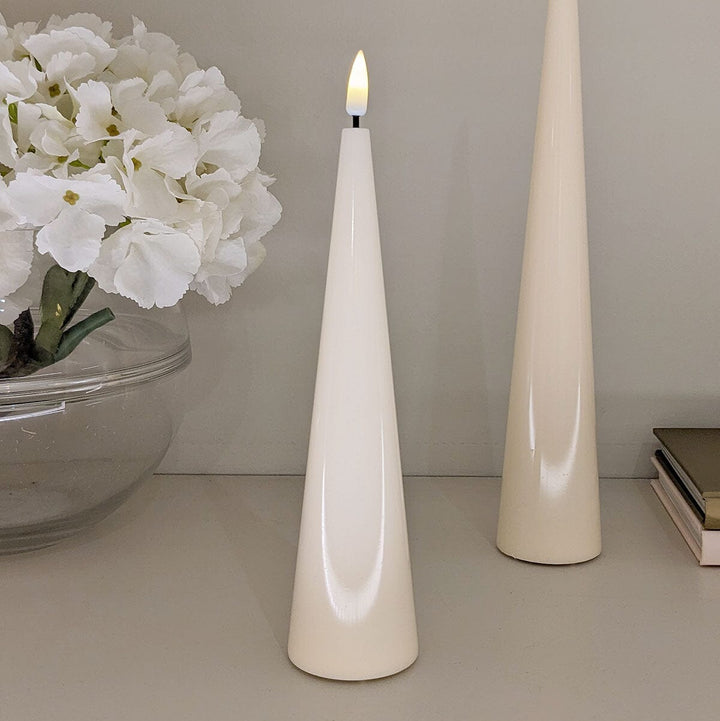 Cream Medium Cone Realistic LED Candle - 20cm Fragrance 