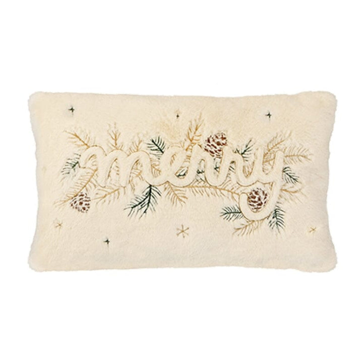 Cream 'Merry' Embroidered Festive Bolster Cushion - 30x50cm Textiles 