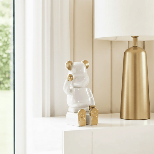 Cream Pearlescent & Gold Sitting Bear Ornament Accessories 