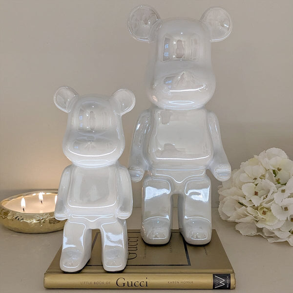 Cream Pearlescent Standing Bear Ornament - Set of 2 Accessories 