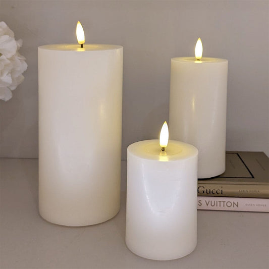 Cream Realistic LED Candles - Set of 3 Fragrance 