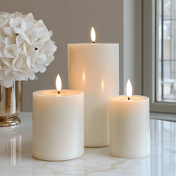 Cream Realistic LED Candles - Set of 3 Fragrance 