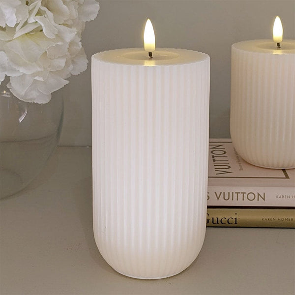 Cream Realistic LED Ribbed Candle - 15cm Fragrance 