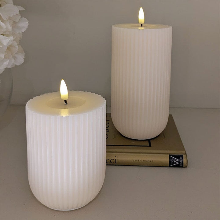 Cream Realistic LED Ribbed Candle - 15cm Fragrance 