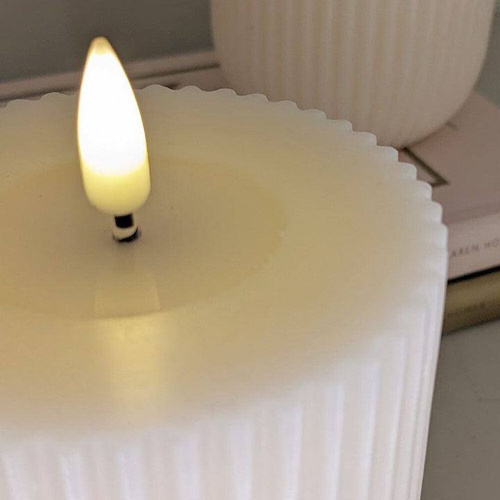 Cream Realistic LED Ribbed Candle - 15cm Fragrance 