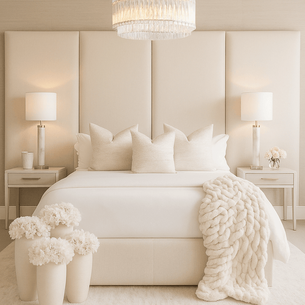 Cream Velvet Double Width Individual Upholstered Headboard Wall Panel - 90cm Beds and Headboards 