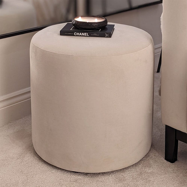 Cream Velvet Round Stool Furniture 